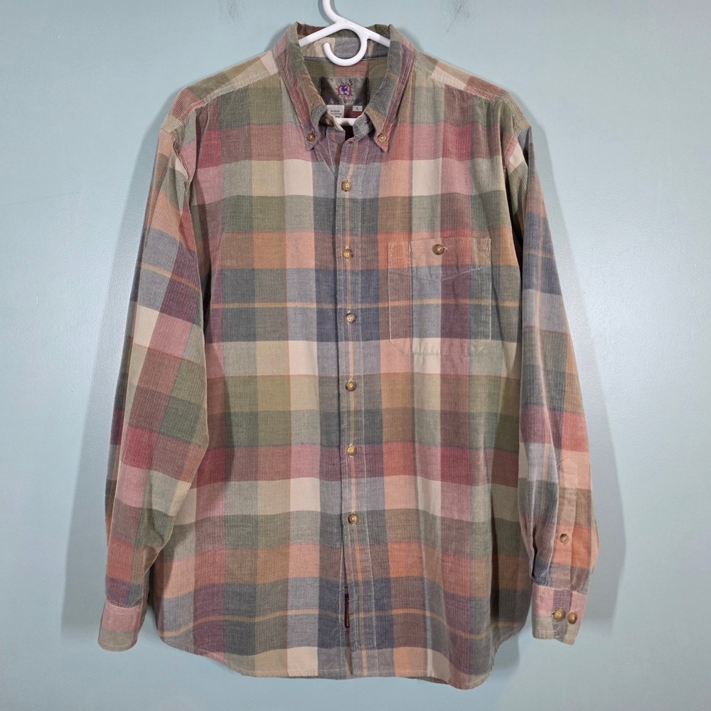 The Territory Ahead Mens Plaid Corduroy Button Down Shirt Multi Color Cotton L